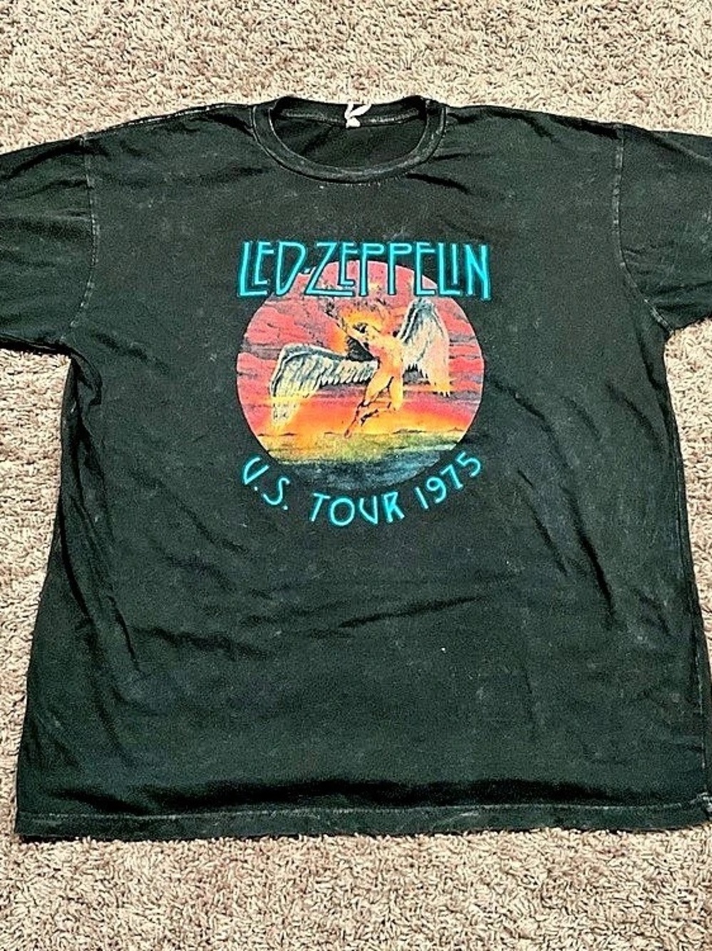Led Modern Led Zeppelin Graphics T-Shirt “US Tour 1975” Black Faded Design